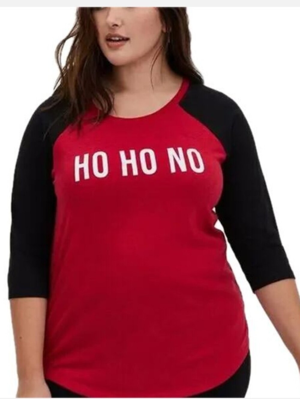 Torrid Christmas Classic Fit Raglan Ho Ho No 3/4 sleeve Tee 2X